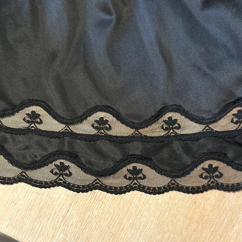 REITMAN’S | Vintage Sexy Black Satin Rayon Half Slip with Lace Details - Picture 13 of 16